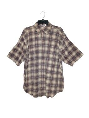 Sostanza Men's Vintage Short-Sleeve Plaid Button-Up Shirt - Brown/Beige